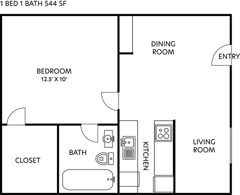 a floor plan of a 1 bedroom apartment